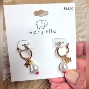 Ivory Ella pierced gold tone metal elephant /pearl earrings